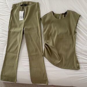 Zara Olive Two-Piece Straight Leg Pants & Sleeveless Top